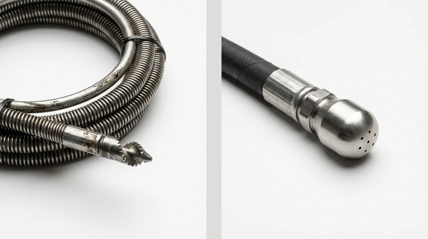 Drain snake cable and hydro jetting nozzle used for drain cleaning in Geneva, OH