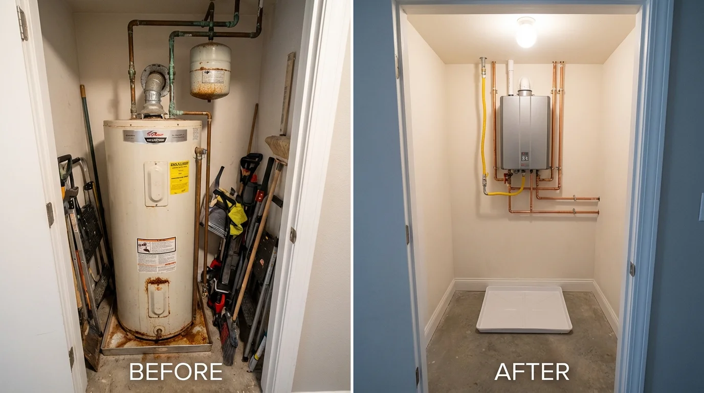 Tank water heater versus wall-mounted tankless unit comparison for Geneva, OH homeowners